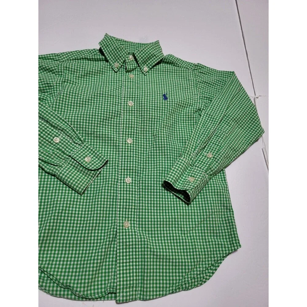 (#17) Polo Ralph Lauren Button Up Size Kid's 5 Green Check Plaid Long Sleeve